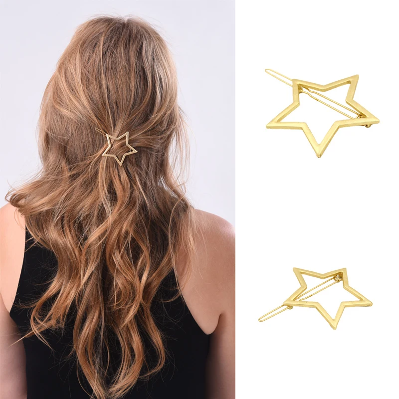1 Pair European Women Hair Accessories Gold Color Metal Star Hair Clip