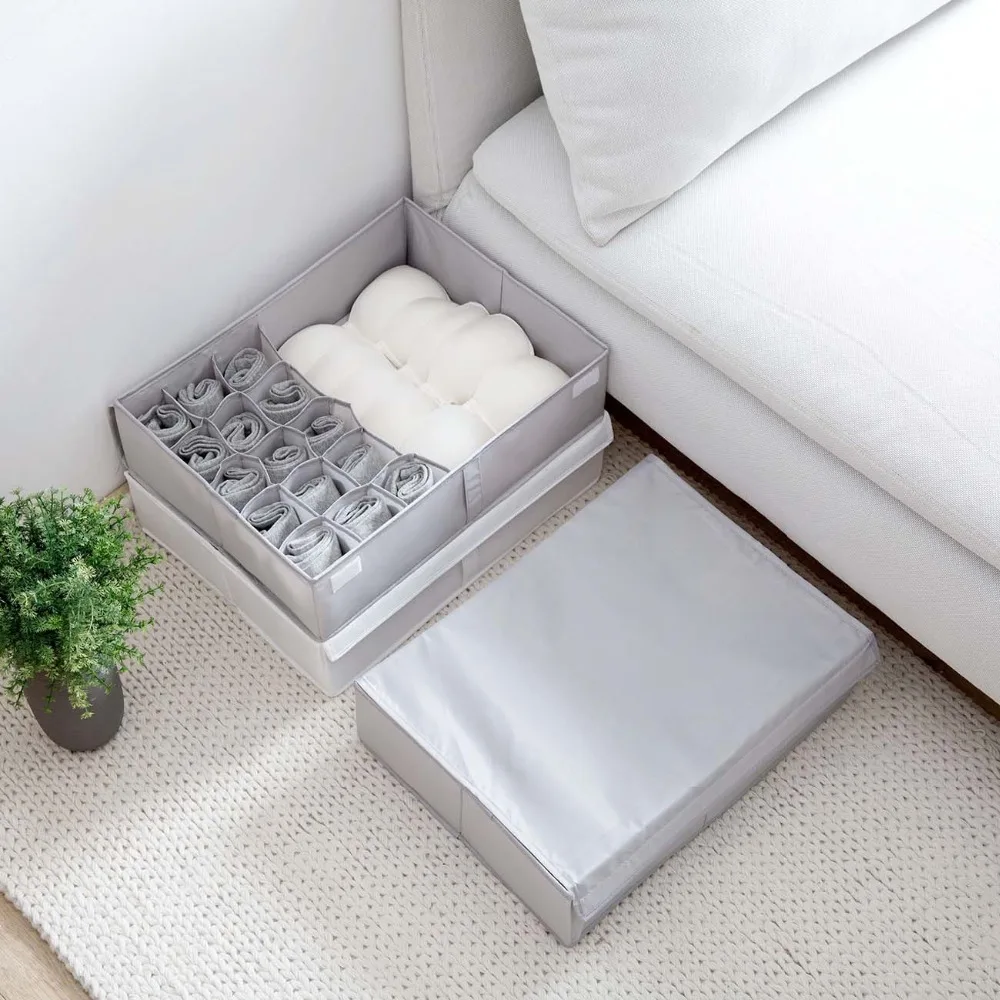 Waterproof 30/16 Grids Scarfs Socks Bra Drawer Closet Organizers Foldable Save Space Oxford Cloth Underwear Storage Box With Lid