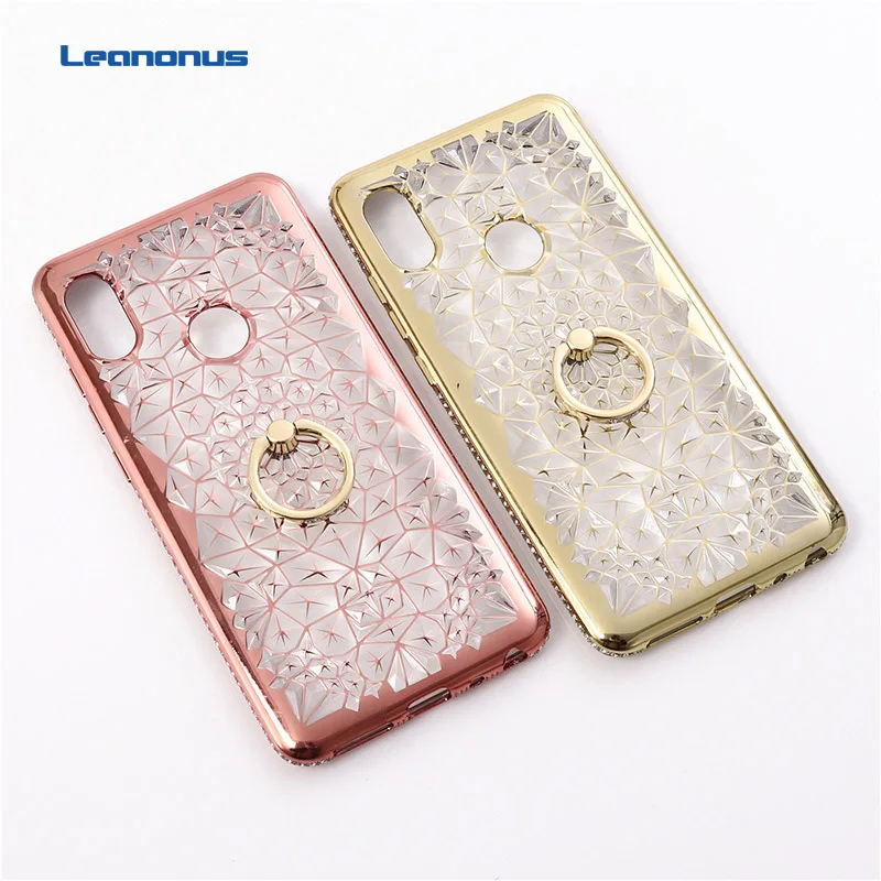 

For Xiaomi Mi 6X 5X A1 A2 Case Plating Rhinestone Silicone Case for Redmi Note 5 6A 6 Pro 5 Plus Cover Glitter Ring Stand Case