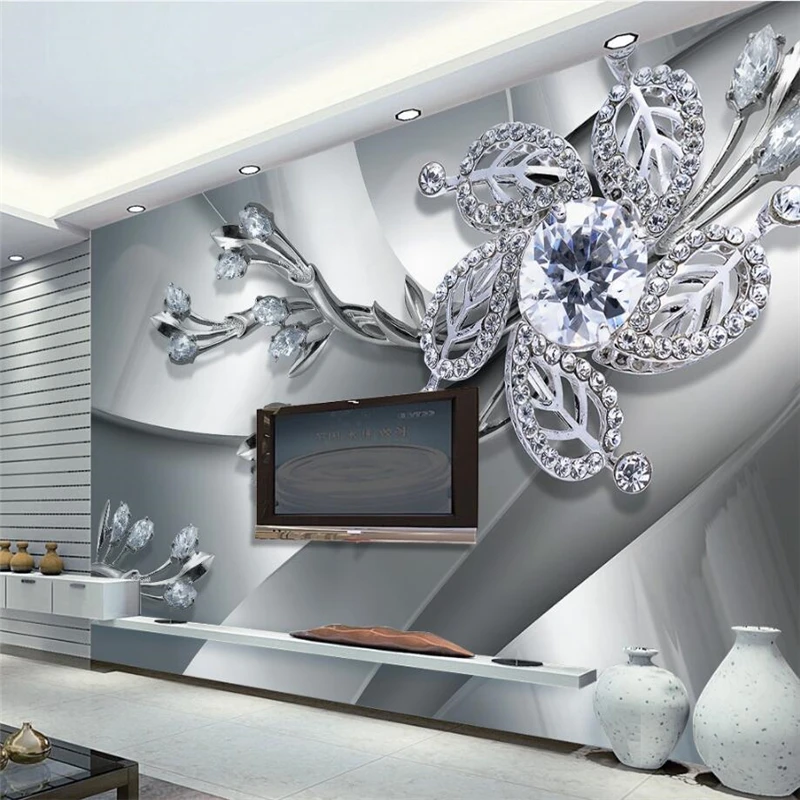 beibehang Size Modern Silver white jewelry WallPaper Diamond Romance