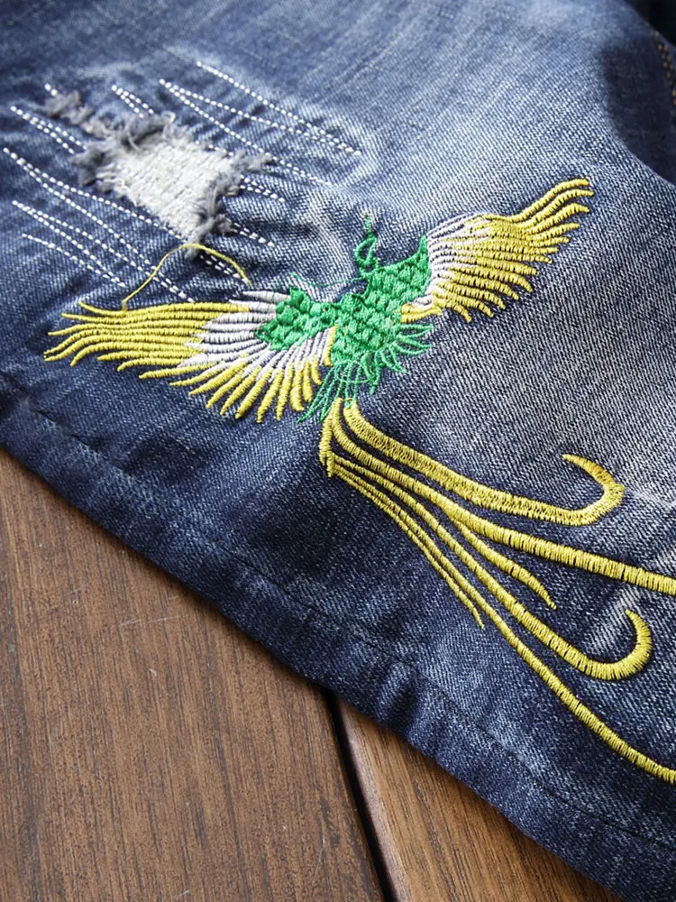 HAYBLST/Лидер продаж, брендовые джинсы для мужчин, летние модные повседневные мужские джинсы с вышивкой в стиле пэчворк, стрейч, хлопок, Homme