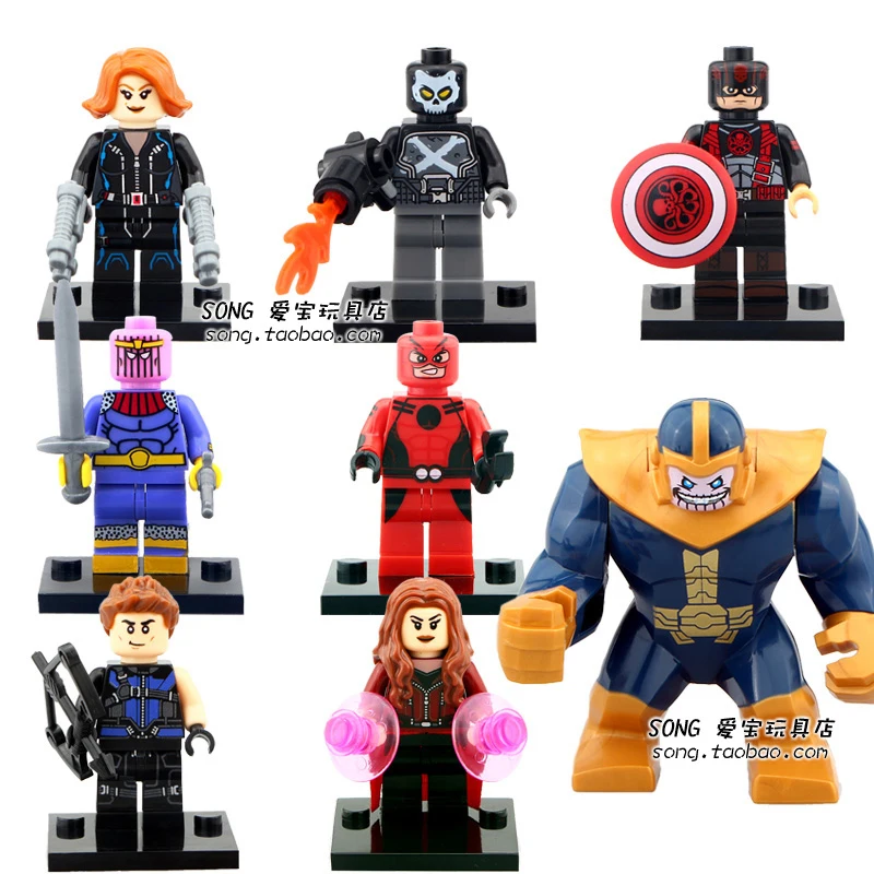 

8pcs Avengers Black Widow Captain America Hawkeye Zemo Ant-MAN Crossbones Thanos Building Blocks minifig Kids Toys Gifts