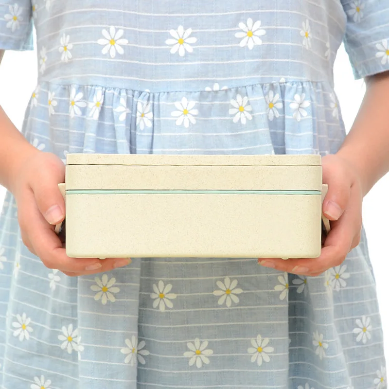 Portable 2 Layers Fruit Food Container Plastic Japanese Style Leak-Proof School Kids Bento Boxs Adults Travel Office Lunchboxs