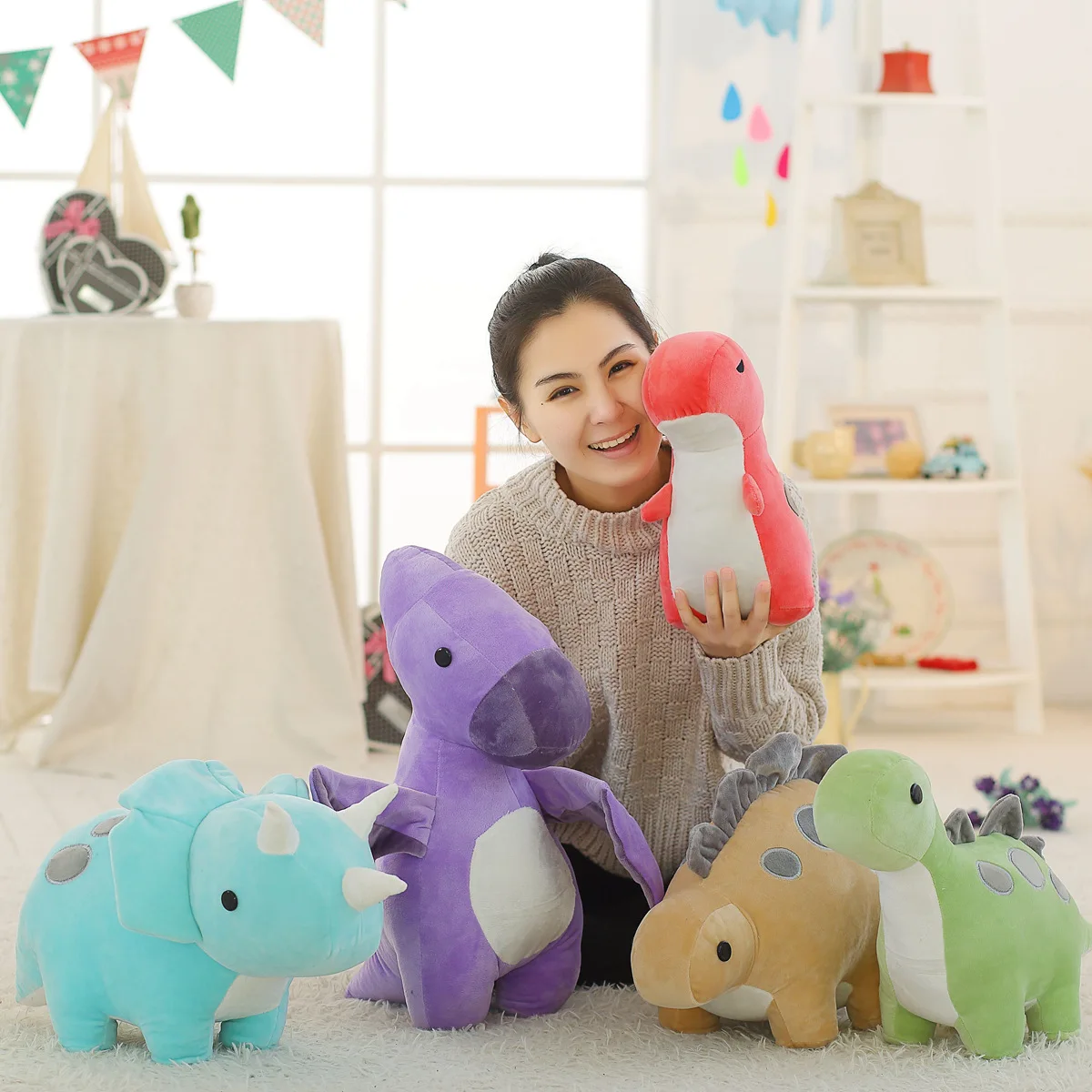 Simulation Dinosaur Plush Kids White Brown Toys Soft Stuffed Animal Sleeping Dolls Birthday Gifts Pet Dinosaur
