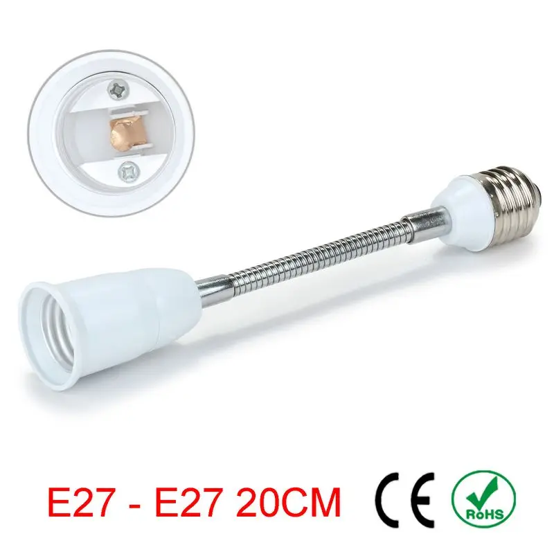 50pcs E27 to E27 20CM Extender Flexible Lamp Holder Base Bulb Extend