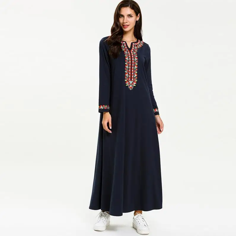 Vestidos mujer кафтан абайя Дубай, Турция исламское арабское мусульманское платье кафтан Рамадан Tesettur Elbise Eid платья Хиджаб халат Femme - Цвет: dark blue dress