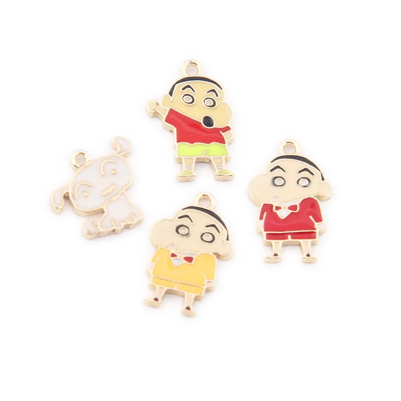 

6Pcs Golden drop oil Cartoon Crayon Shinchan poker Planet Enamel charms for jewelry making Findings DIY handmade decoration 378