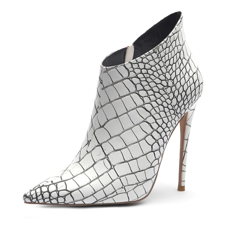 

Rimocy Sexy Checkered Pointed Toe Ankle Boots Women Models 12cm Super High Heel Pointed Toe Booties Woman Plus Size Mujer Shoes