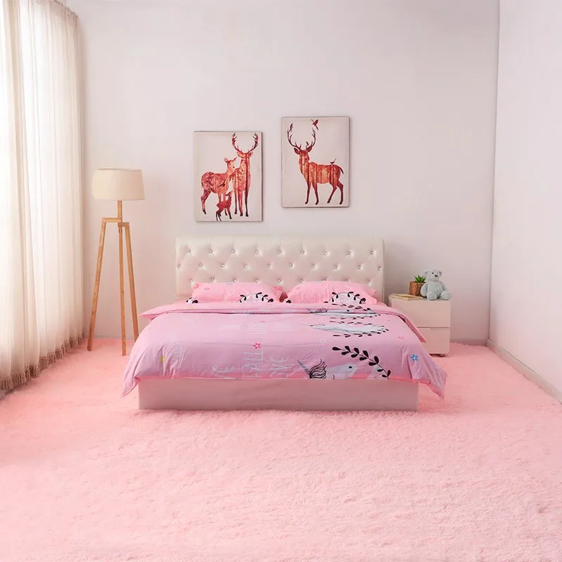Nordic pink living room carpet Long hair bedside blanket living room coffee table rug girl bedroom floor mat non-slip rug