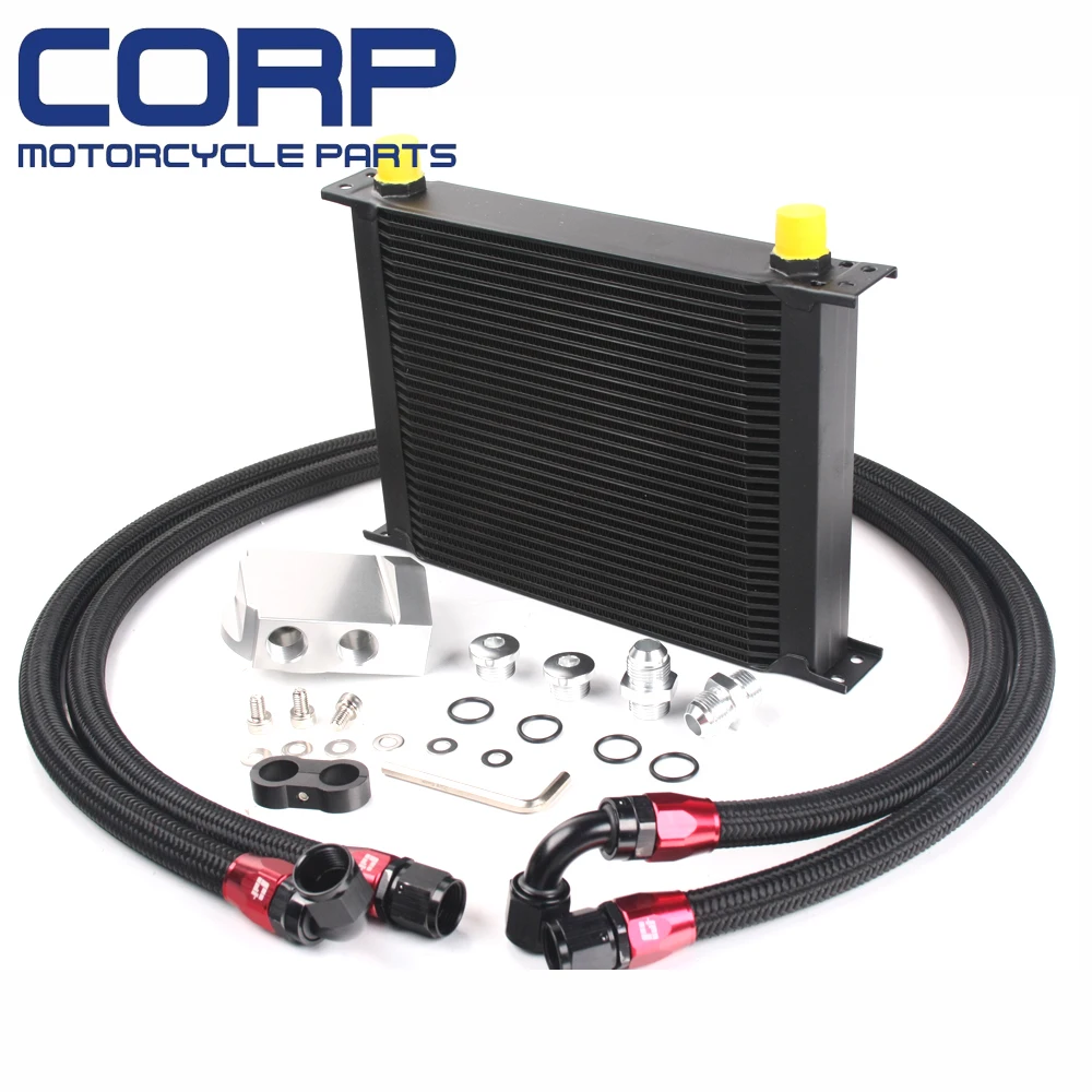 Universal 30 Row JDM Engine Oil Cooler Kit +Remote Oil Filter+AN10 Oil