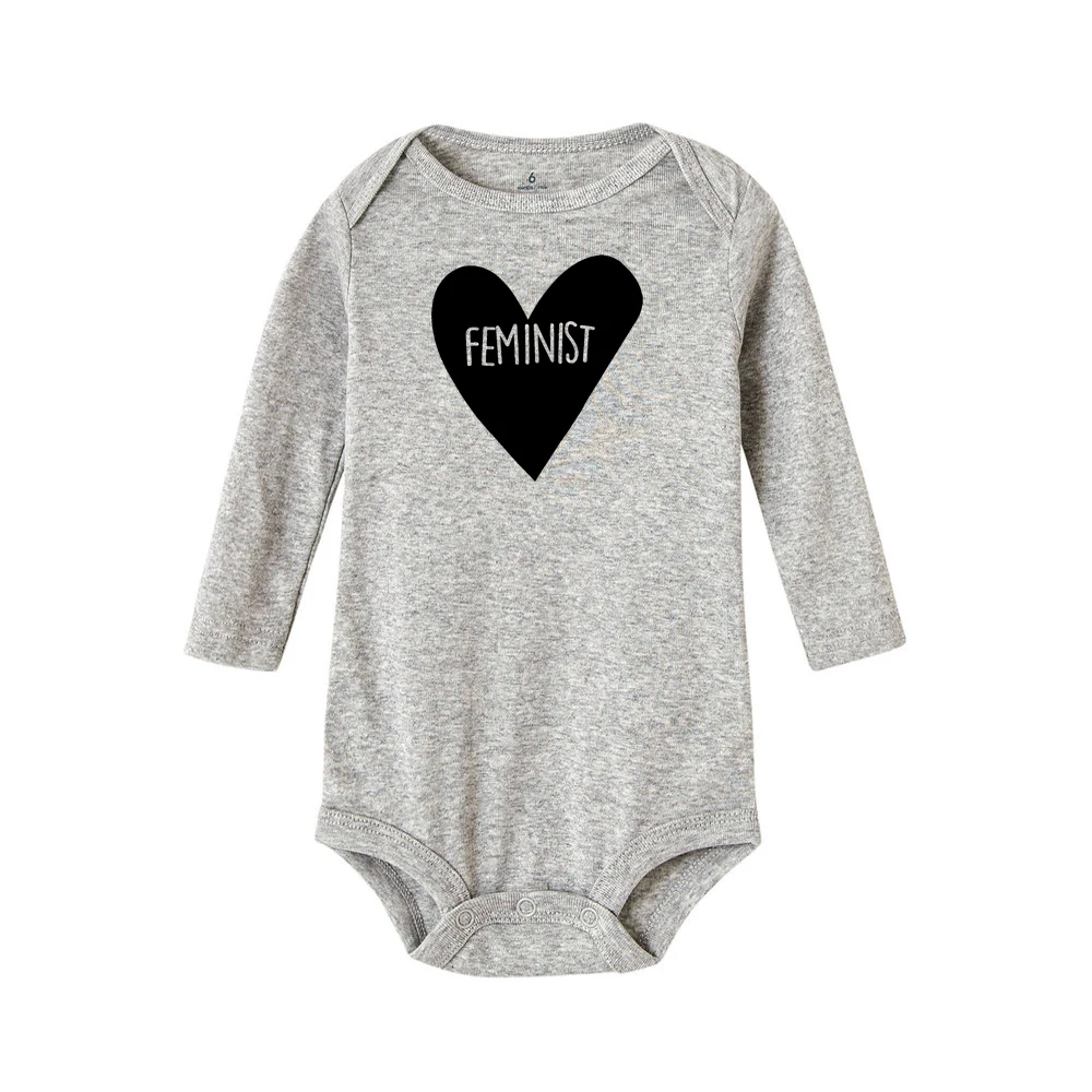 Feminist Heart Letter Print Long Sleeve Cotton Baby Bodysuits Funny Baby Boy Girl Clothes White Cute Onesie - Цвет: R383-LRPGY