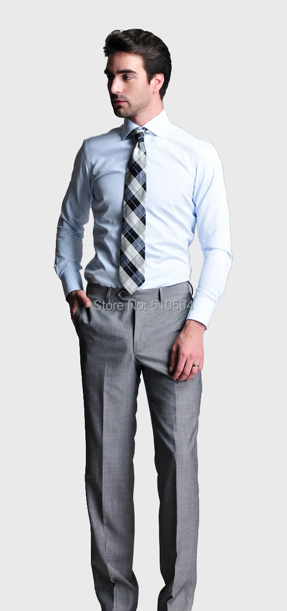Мужская рубашка из хлопка на заказ, деловая повседневная мужская Тонкая рубашка, светло-голубая Скрытая полосатая рубашка