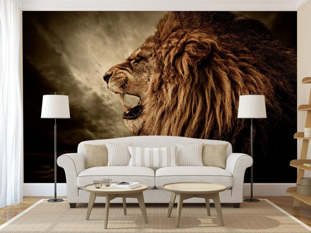 Пользовательские 3D фото обои голова льва животное Искусство Настенная, съемный декор самоклеющиеся ПВХ наклейки на стену