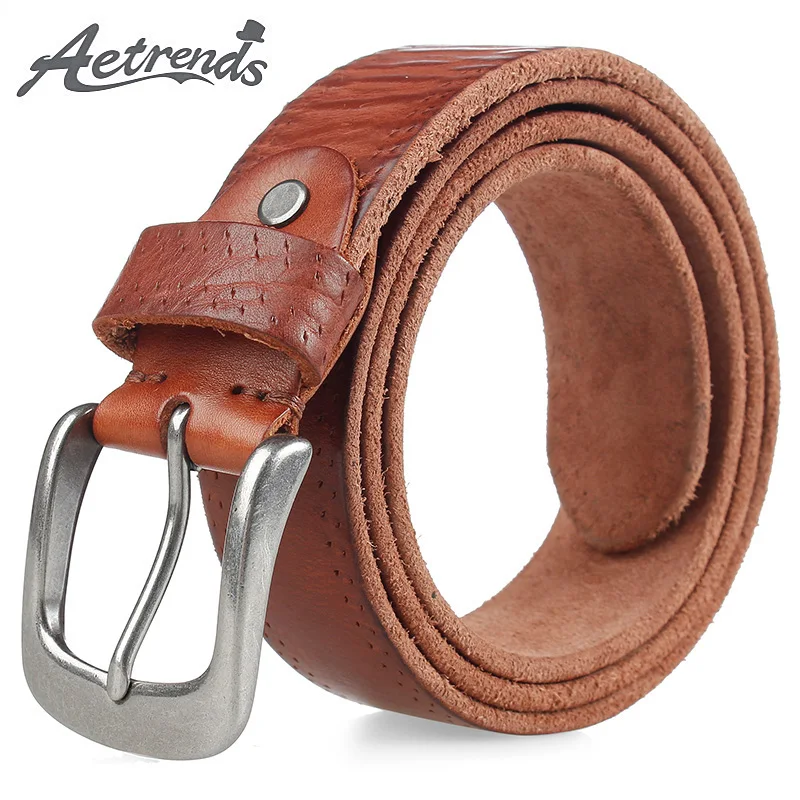 

[AETRENDS] Fashion Waist Belt Luxury Genuine Leather Belt Men Women Designer Accessories for Jeans Pin Buckle D-0015