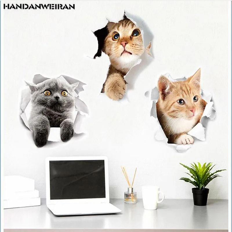 

Different styles of holes kawaii cat wall decoration stickers for living room on the wall For Wall Decals