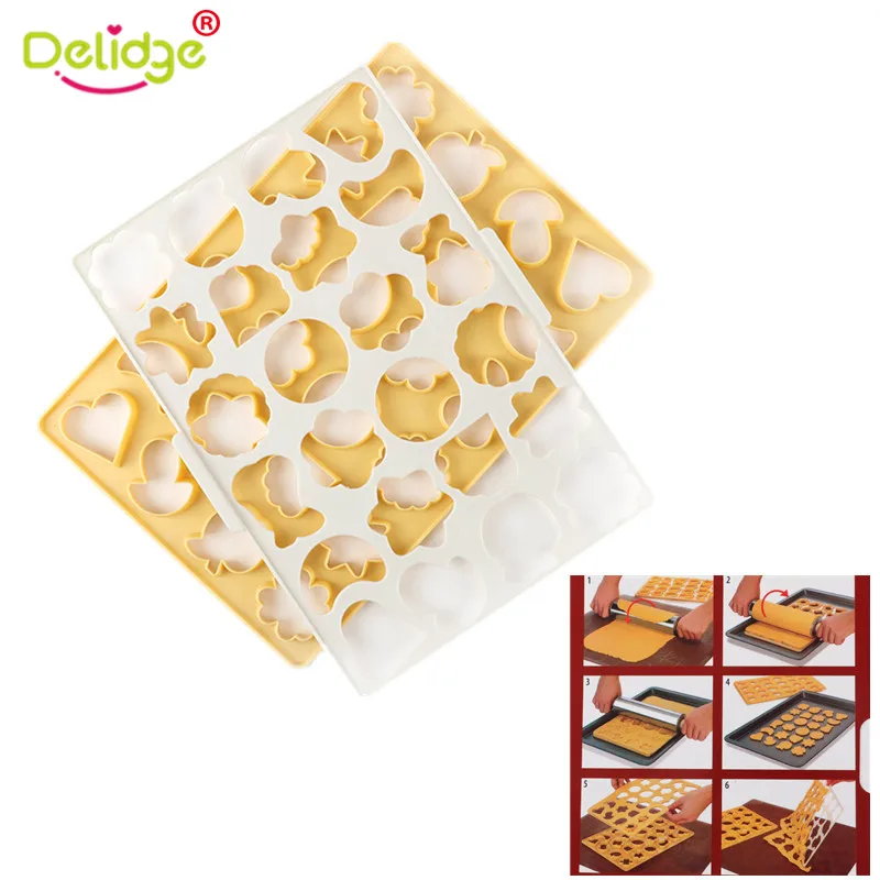 

Delidge 1pc 24 Holes Plastic Cookie Cutter Heart Star Moon Pastry Biscuit Fondant Cake Baking Mold DIY Cake Decorating Tools
