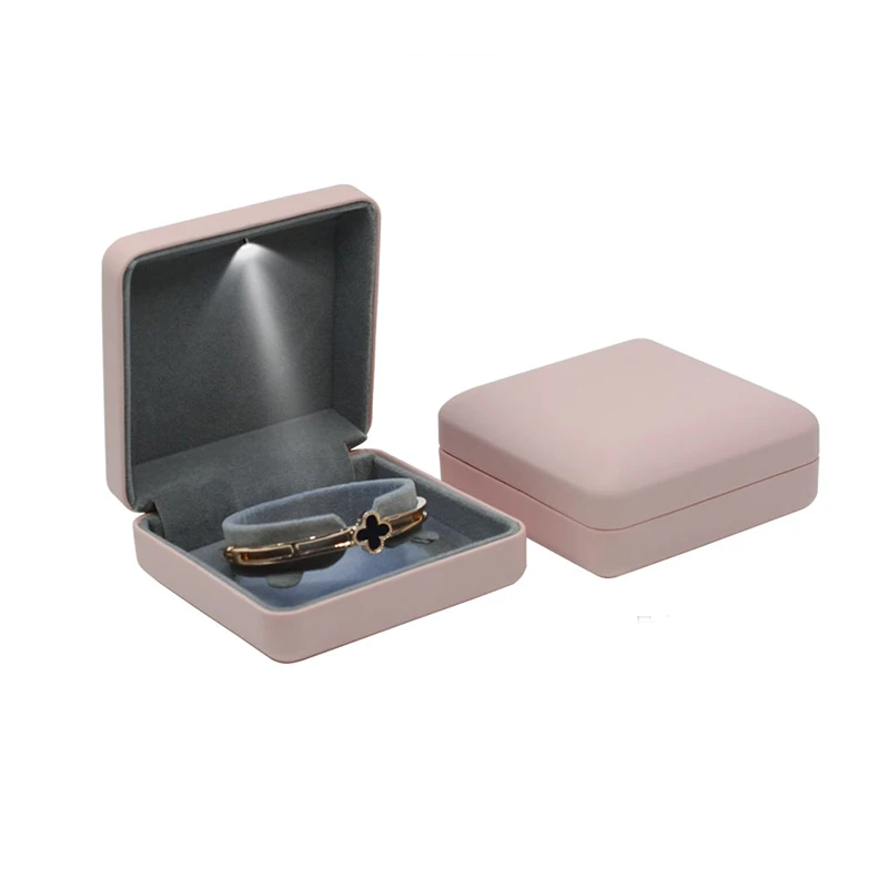 LED Jewelry Box High-end Wedding Square Ring Earrings Bracelets Necklaces Gift Organizer Leather Storage Box