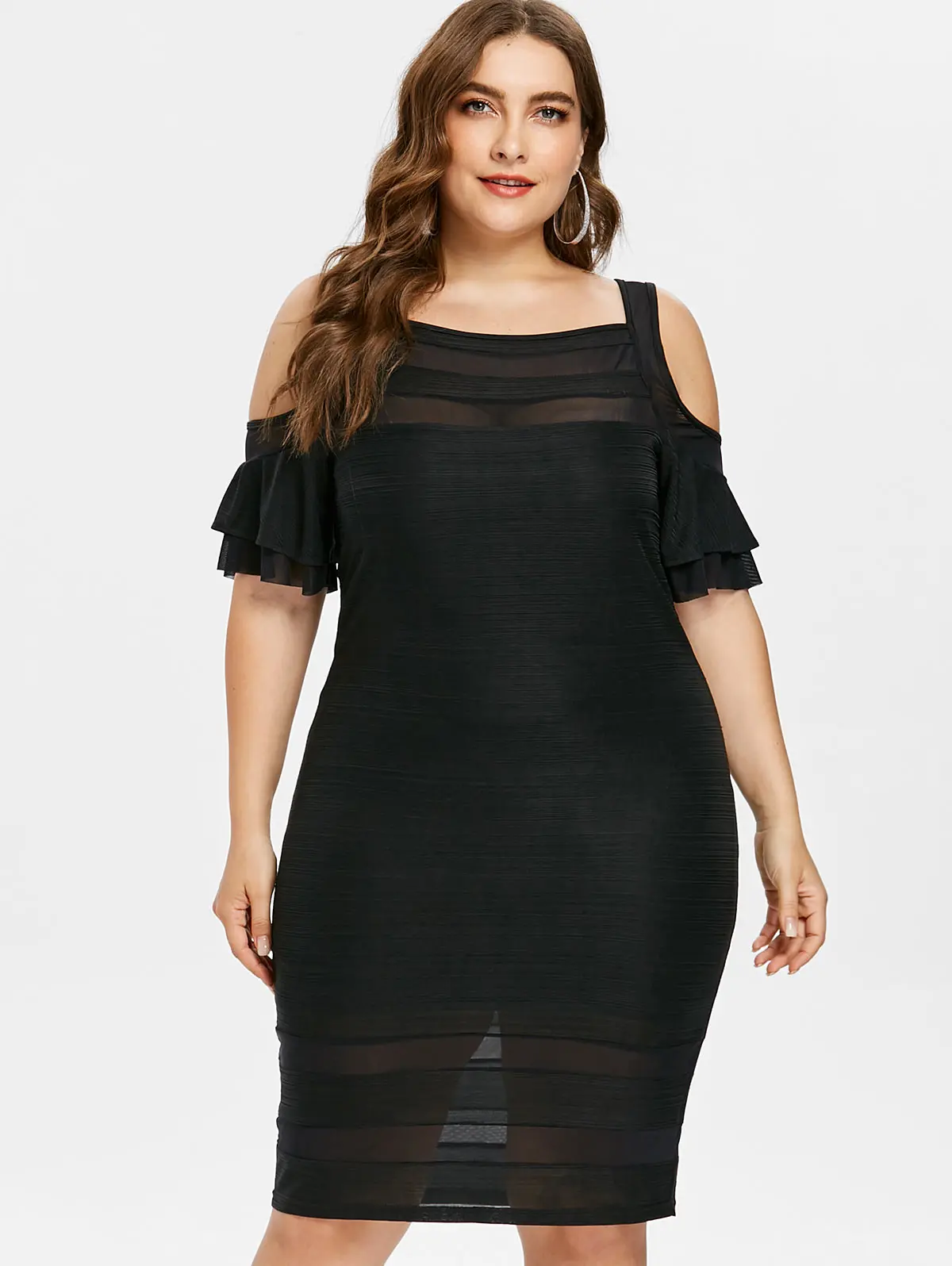 Buy 5XL Plus Size Open Shoulder Sheath Dress Knee
