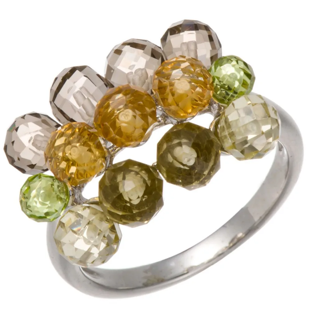 Hutang Природные Multi-цветной драгоценный камень бусины кольца цитрин перидот серебро 925 пробы кольцо Fine Элегантные украшения для Для женщин