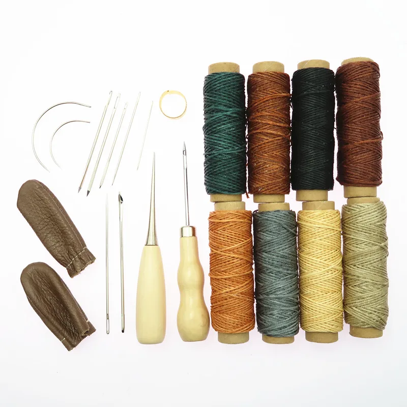 

New 22PCS Leather Craft Hand Tools Kit Thread Awl Waxed Thimble Kit for Hand Stitching Sewing Stamping DIY Tool Set