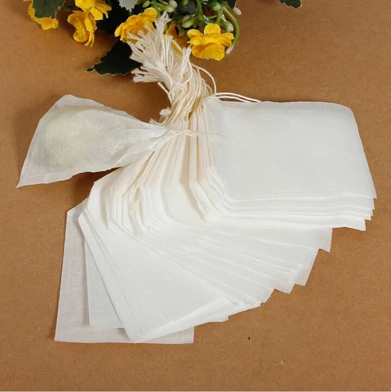 100 шт пустые бумажные чайные пакетики с завязками, термоизолирующий фильтр, травяной листовой чай, пакетик