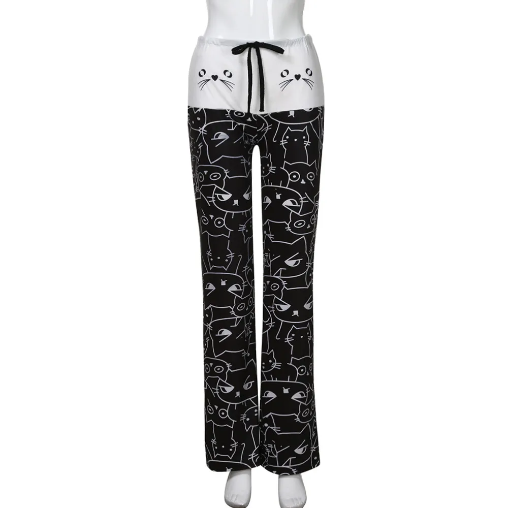 Милые Женские Широкие штаны с принтом кота, Спортивная одежда на завязках, женские леггинсы для спортзала, свободные дышащие штаны для фитнеса, Леггинсы для йоги# YL