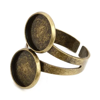 

10pcs Silver Color Copper Double Adjustbale Blank Ring Setting Base Bezel Fit 10 12mm Glass Cabochon Jewelry Making Findings