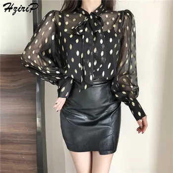 

Hzirip Polka Dots Light Summer Elegant Female Bows Loose Free All-Match Chiffon Simple Comfortable Casual Sweet Fresh Shirts