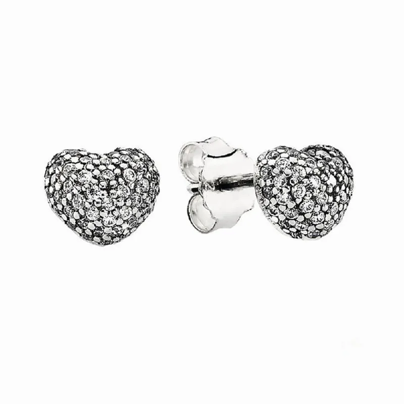 

925 Sterling Silver Earrings for Women Paved Zircon Crystal Heart Stud Earrings Love Sign Valentine Day Jewelry Silver Earrings