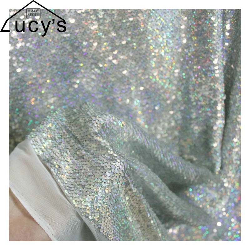 

1 Yard colorful shiny sequined fabric material for wedding decoration 130CM wide high quality 5mm sequins fabric