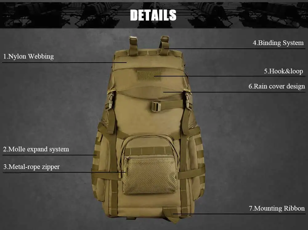 60L большой емкости мужской армейский тактический рюкзак Водонепроницаемый армейский рюкзак Спортивная Сумка Для наружного туризма Кемпинг Охота, треккинг