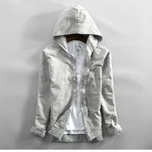 Мужские хлопковые льняные рубашки с капюшоном, мужские высококачественные летние толстовки с длинным рукавом, Модные дышащие повседневные рубашки, мужские топы, TS-423