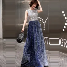 Платье для выпускного бала без рукавов на молнии; Для женщин вечерние ночные платья с блестками, элегантное, Vestidos de gala плюс Размеры с О-образным вырезом платья для выпускного бала E729