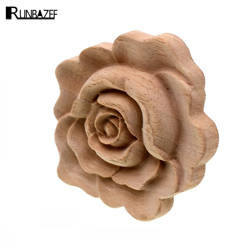 

RUNBAZEF Furniture Wood Carving Appliques Vintage Nautical Decor Cabinet Door Solid Decals Flowers Pattern Carved Wooden