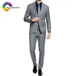 Slim Fit серый для мужчин костюмы Свадебные изготовленный на формальный заказ бизнес Best Мужской Блейзер куртка брюки для девочек 2 шт. смокинг