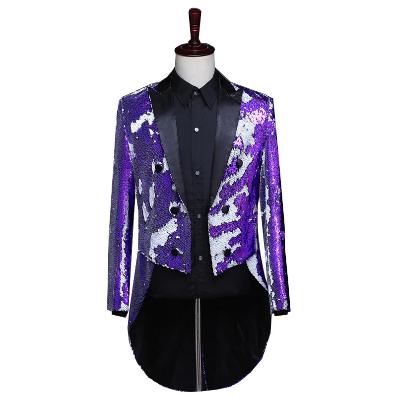 Фиолетовый смокинг с блестками фрак блейзер для мужчин блестящий мужской 10700851374_353708979