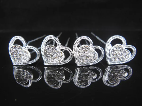 10pcs Love Heart Crystal Bridal Wedding Rhinestone Hair Pins Hair 
