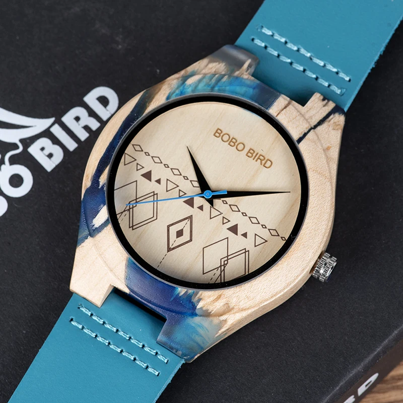 BOBO BIRD Men Watch Special Design Resin and Wooden Conbined Case Wooden Quartz Watches relogio masculino Accept Logo