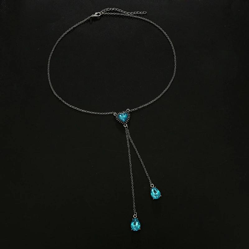SHUANGR корейское сердце Персиковое сердце синий цвет кристалл капля кулон Длинная кисточка ожерелье Женская мода темперамент ювелирные изделия