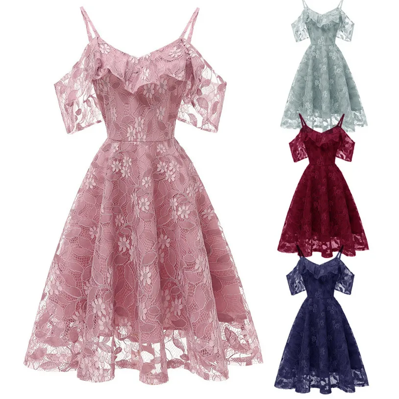 A line Dress Women Vintage Sexy Dress Princess Floral Lace Dress Solid Party Dresses Vestidos Verano 2018 Wholesales 40AT275