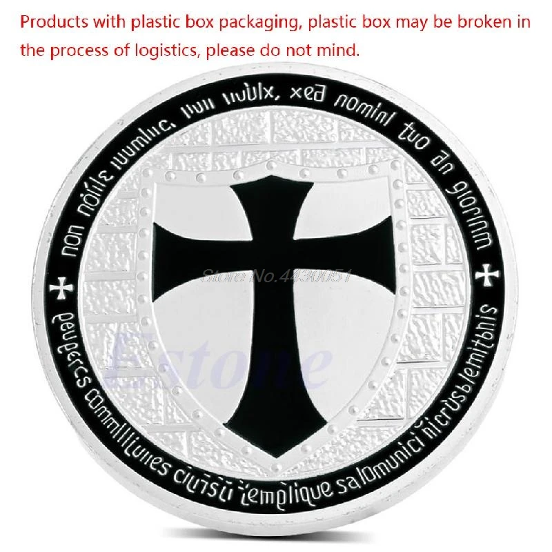 Посеребренные масонские Рыцари Тамплиер черный крест сувенирная памятная монета