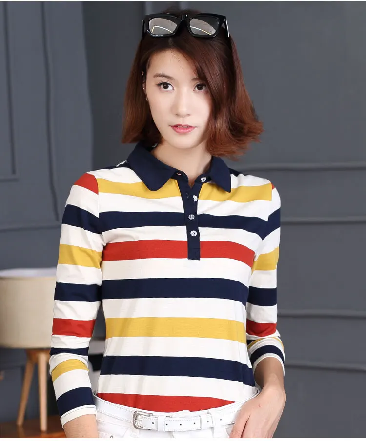 women's long sleeve striped polo shirts