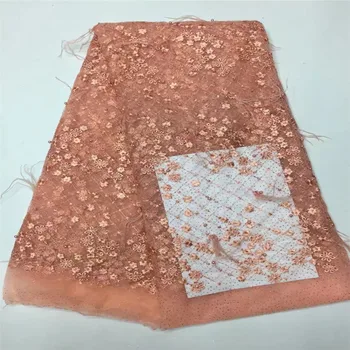 

High Quality 2018 Guipure Embroidered French Net Nigerian Lace Fabrics Sequins African Lace Fabric for Wedding HJ21-1