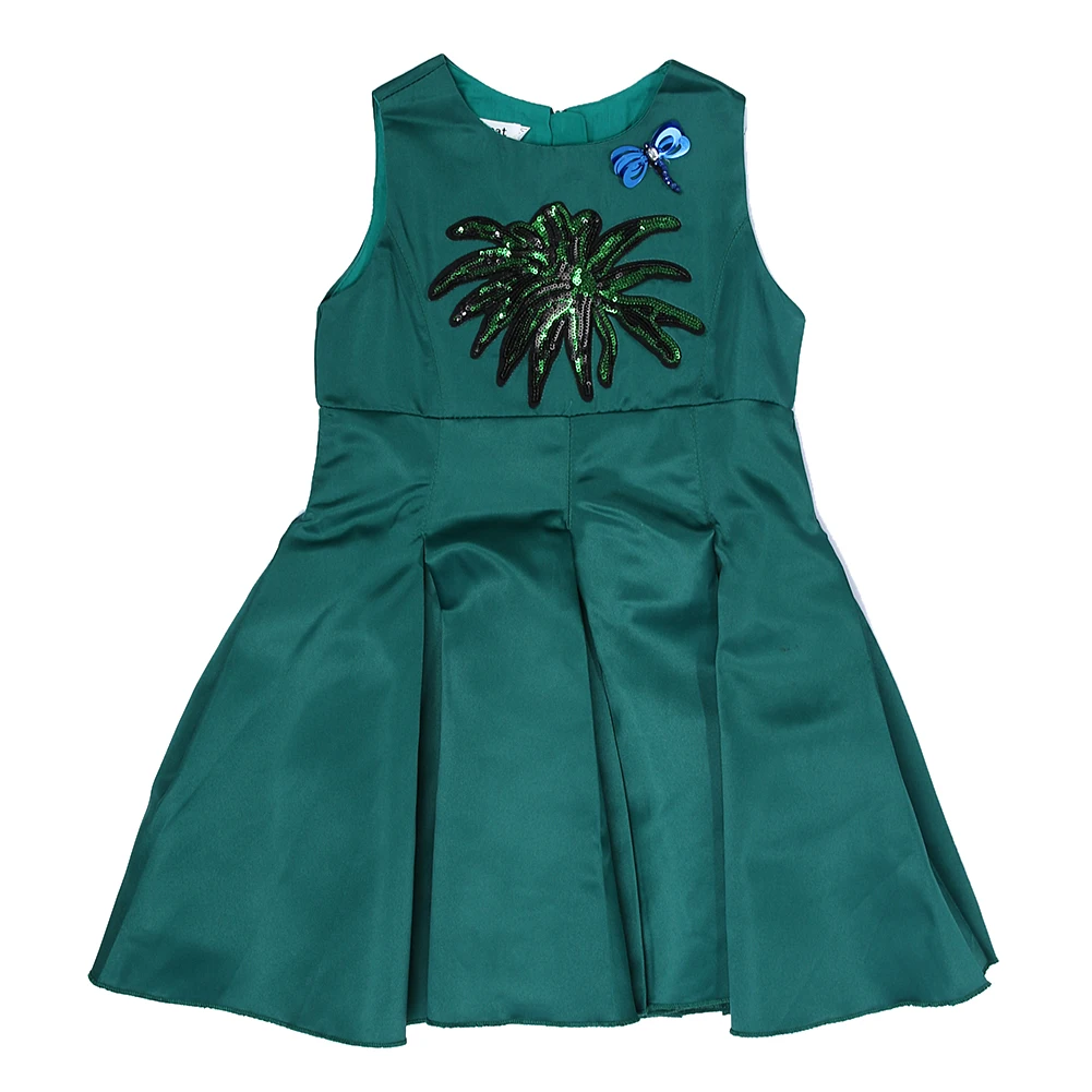

Dark Green Kids Girls Sleeveless Dress with Sequins Decoration Fashion Knee-Length Wedding Party Princess Dress for 4-10Y Girls