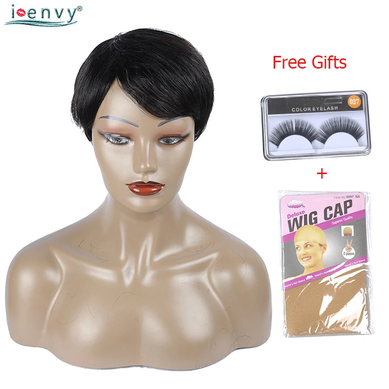 

Short Bob Human Hair Wigs Straight Brazilian Wig For Black Women Colored 1B Human Hair Wigs With Bangs No Lace Bob Wigs Non Remy