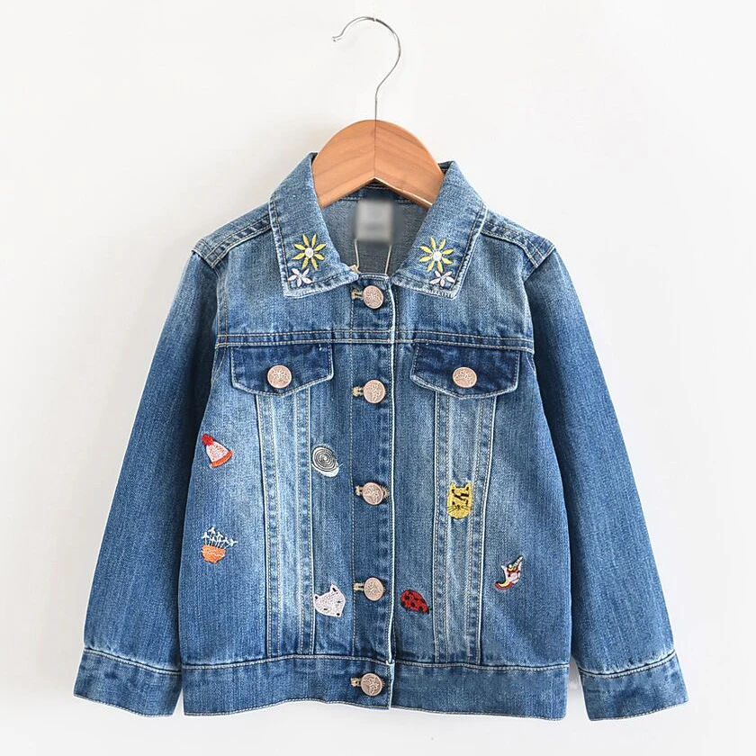 

New Denim Jackets For Girls Jean Coat Rainbow Embroidery Kids Denim Coat Spring Autumn Jackets For Girls Children's Jackets