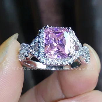 

2017 New Hot Sale Fashion Jewelry 925 Sterling Silver Princess Pink AAA CZ Zirconia Wedding Party Women Rings for Lover Size5-10