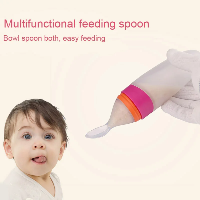 

90ML Feeding Utensils Soft Silicone Baby Spoon BPA Free Health PP Extrusion Infant Sippy Children's Spoon Food Supplement
