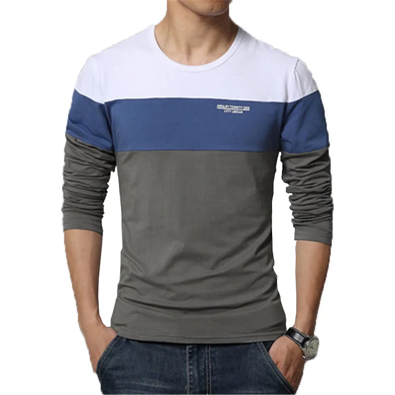

New Arrivals 2017 Brand Slim Fit Long Sleeve T Shirt Men Tee O-Neck Casual Men Patchwork T-Shirt Cotton T Shirts Plus Size M-5XL