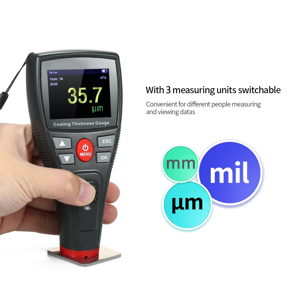 

Digital Paint Coating Thickness Gauge Handheld Coatings Thickness Tester with Color LCD Fe Probe Car Detector Automotive Coating Refinishing Cars Paint Tester Meter (0~1800um)